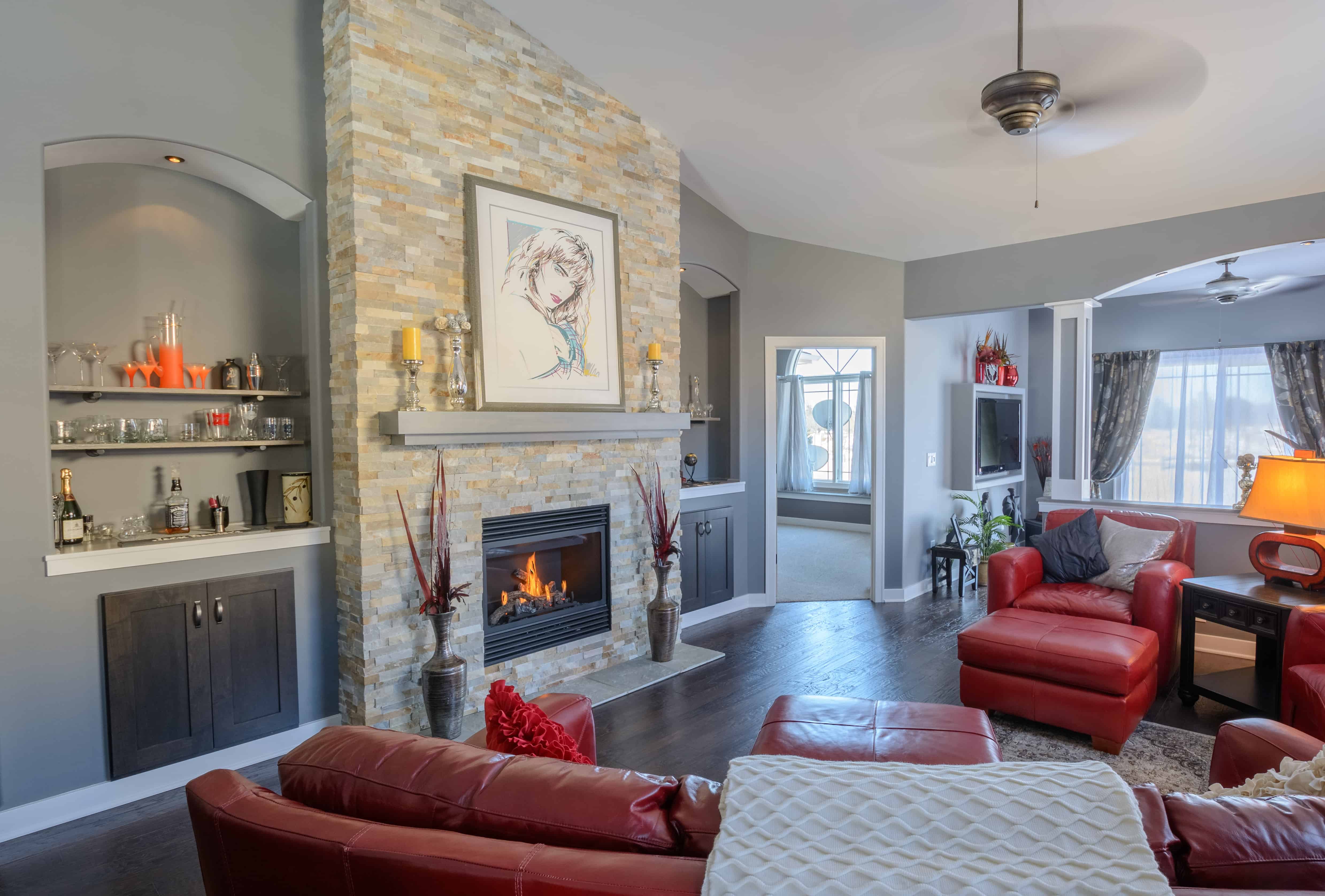 Elliot Dr.–21 Living room with fireplace, flooring